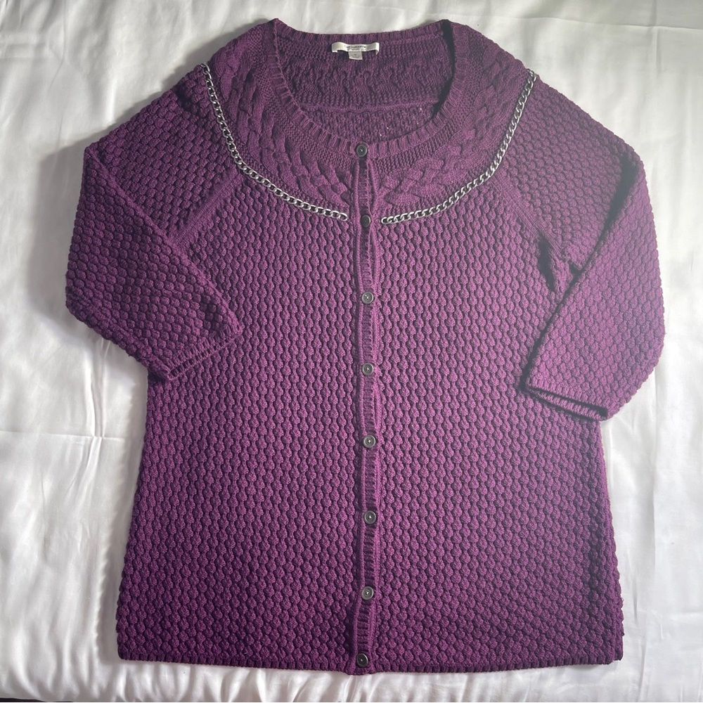 Liz Claiborne New York Plum Chain/Trim Cardigan Sweater Women's M